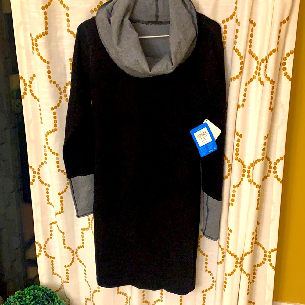 Columbia Black Dress with Gray Cowl Neck and Cuffs